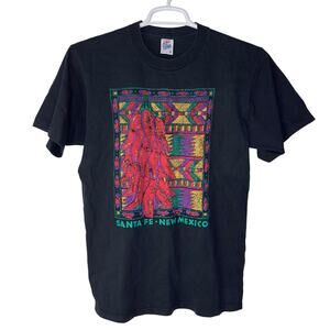 Vintage Jerzees Women's‎ Large Santa Fe Mexico T Shirt 90s Single Stitch Black